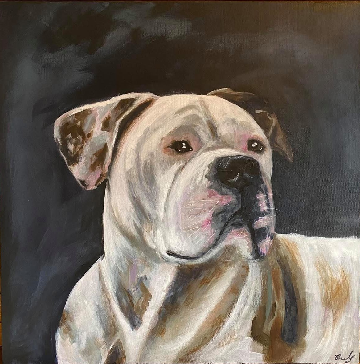 Hand-painted portrait of a white dog